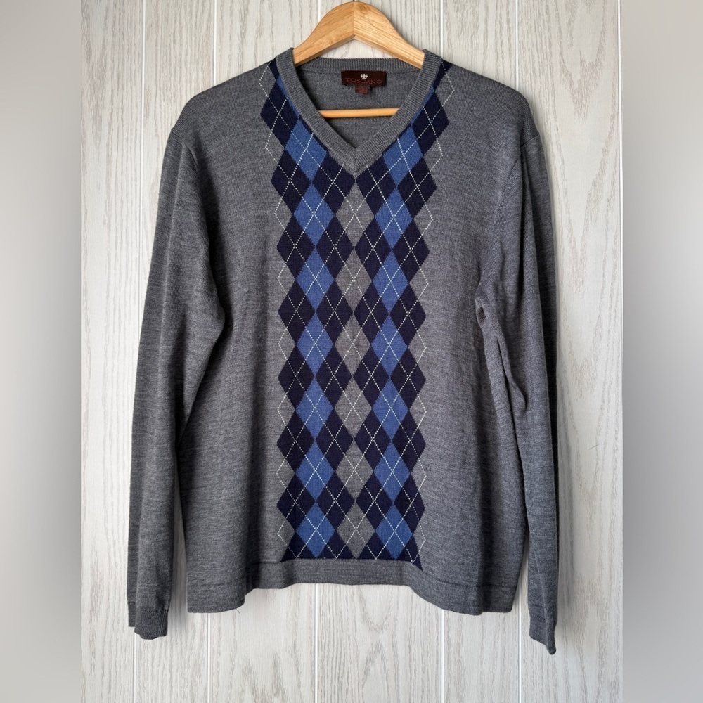 Toscano Argyle Merino Wool Blend Sweater
Size: Large